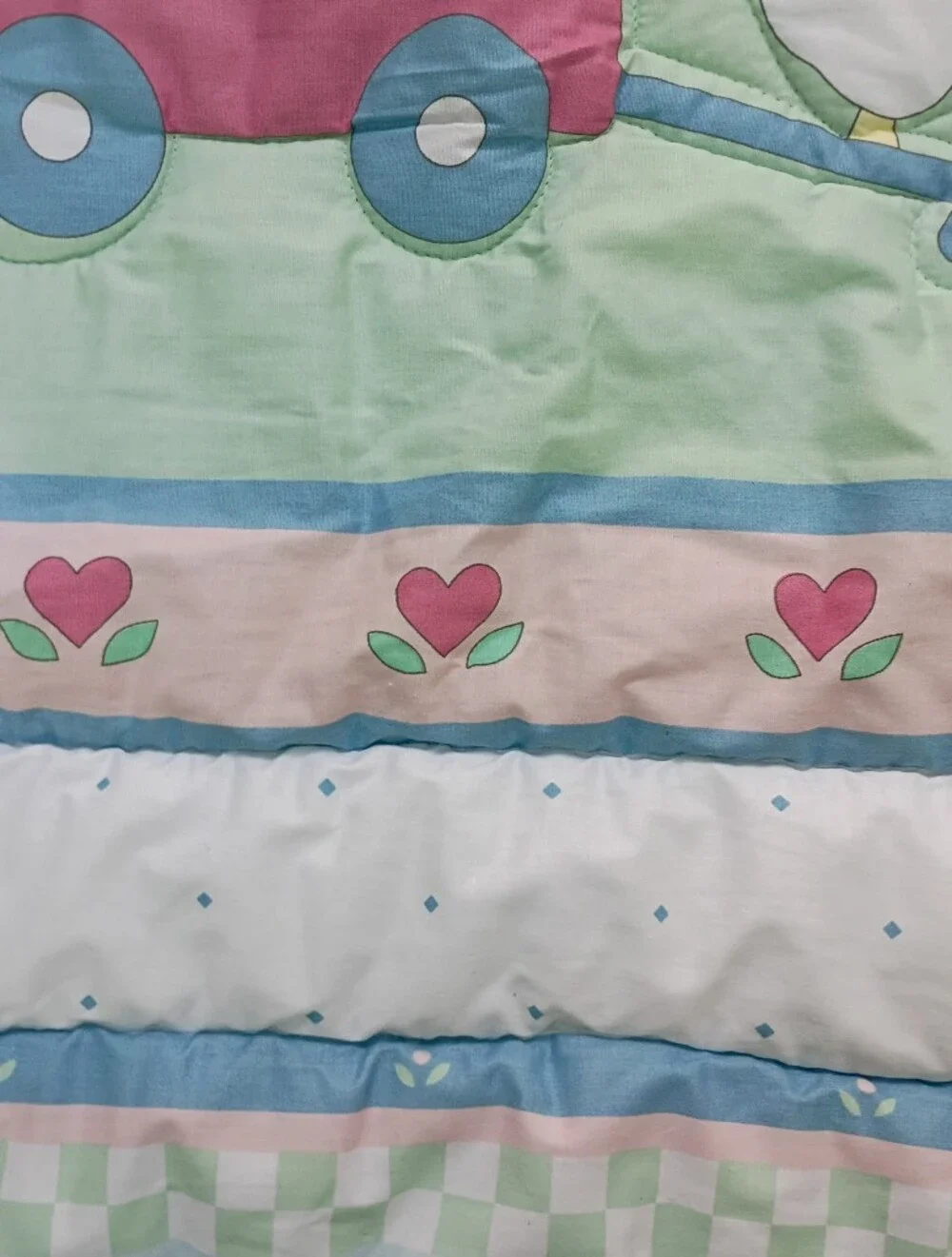 Vtg Red Calliope Quilt Baby Blanket Bunnies Hearts Made In USA 37